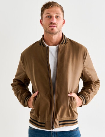 Gasoline College Bomber Jacket, Tan product photo