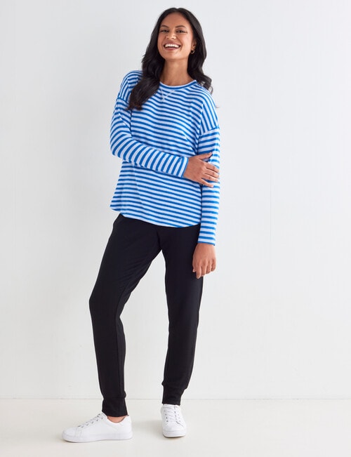 Zest Supersoft Brushed Crew Tee, Blue & White Stripe product photo View 03 L