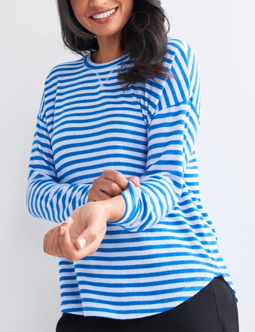 Zest Supersoft Brushed Crew Tee, Blue & White Stripe product photo View 04 L