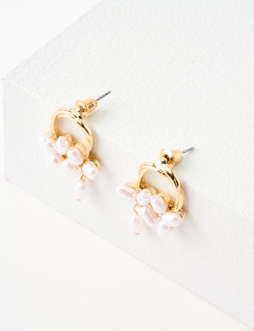 Whistle Accessories Delicate Pearl Posy Drop Earrings, Imitation Gold product photo View 03 L