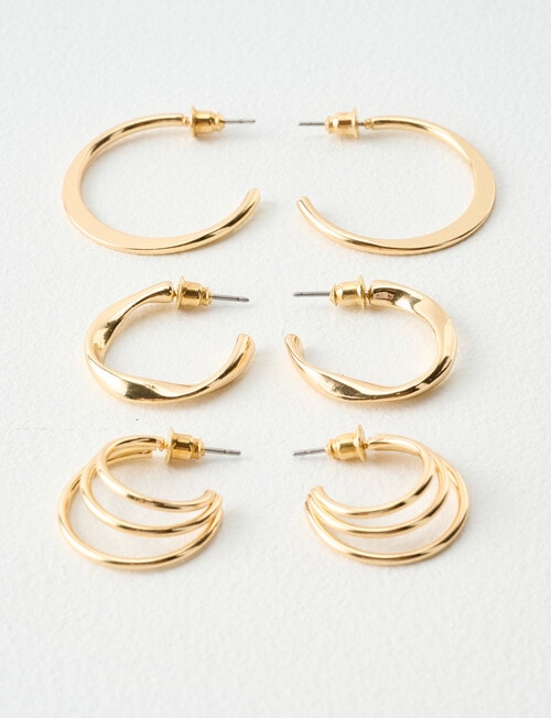 Whistle Accessories Hoop Earring Set, 3-Pack, Imitation Gold product photo View 03 L