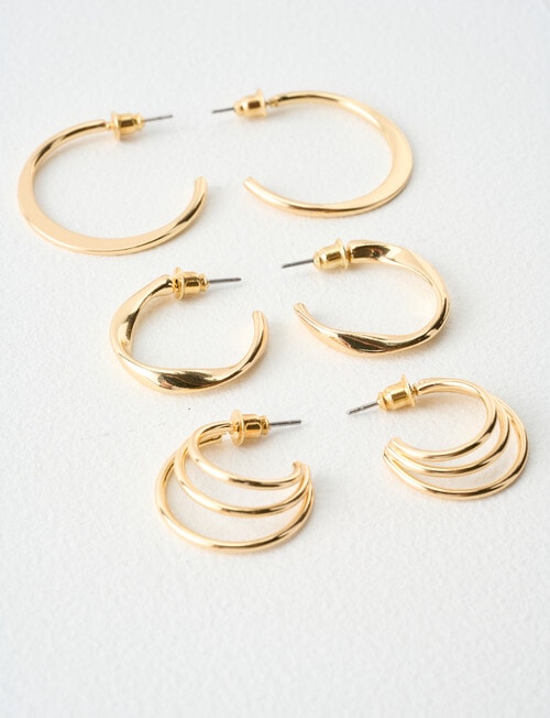 Whistle Accessories Hoop Earring Set, 3-Pack, Imitation Gold product photo View 04 L