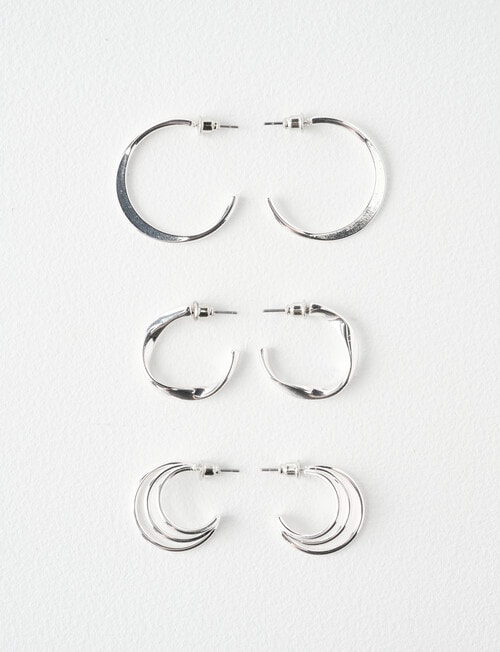 Whistle Accessories Hoop Earring Set, 3-Pack, Imitation Silver product photo View 02 L