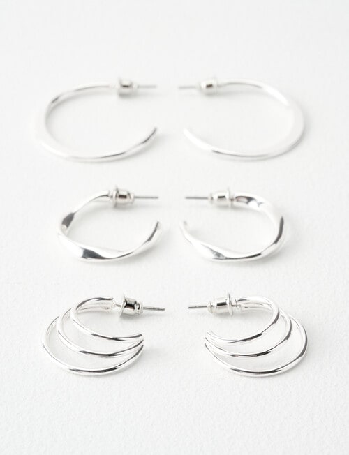 Whistle Accessories Hoop Earring Set, 3-Pack, Imitation Silver product photo View 03 L