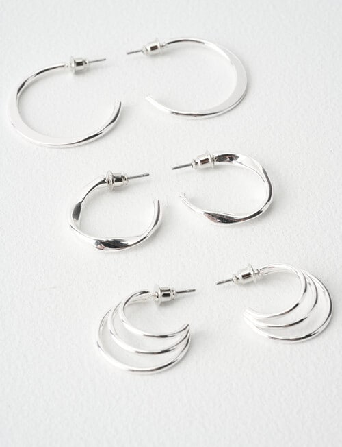 Whistle Accessories Hoop Earring Set, 3-Pack, Imitation Silver product photo View 04 L