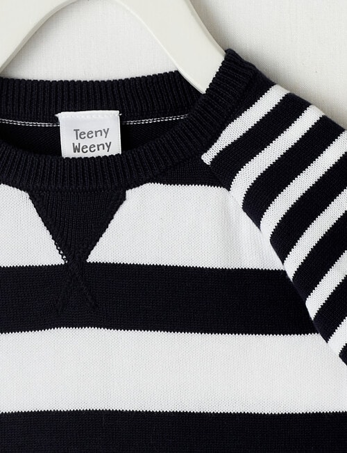 Teeny Weeny All Dressed Up Knit Stripe Jumper, Navy & White product photo View 02 L