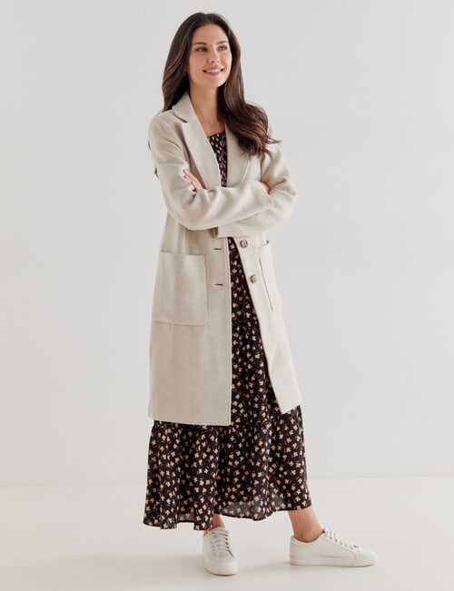 Whistle Long Sleeve Coat with Pockets, Oat Marle product photo View 03 L