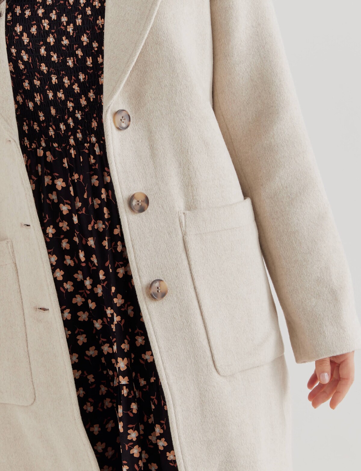 Whistle Long Sleeve Coat with Pockets, Oat Marle Coats & Jackets