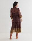Whistle Autumn Print 3/4 Sleeve Tiered Dress, Brown product photo View 02 S