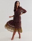 Whistle Autumn Print 3/4 Sleeve Tiered Dress, Brown product photo View 03 S