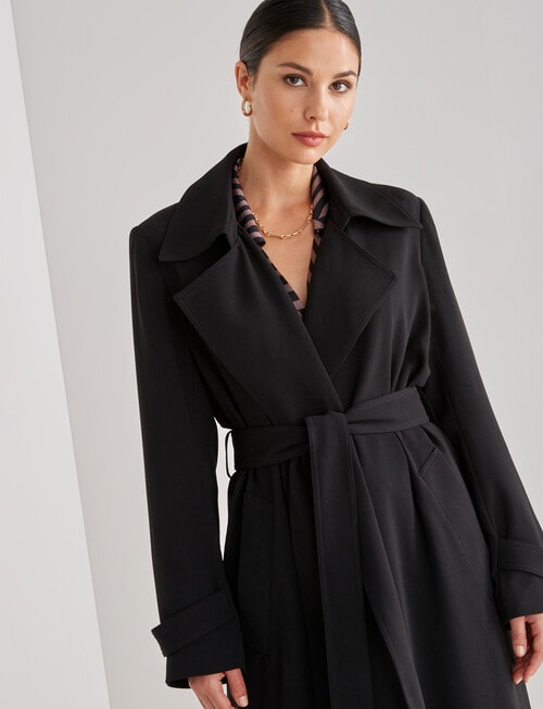 Whistle Long Sleeve Classic Trench Coat, Black product photo View 07 L