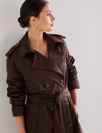 Whistle Long Sleeve Fashion Trench Coat, Chocolate Bronze product photo