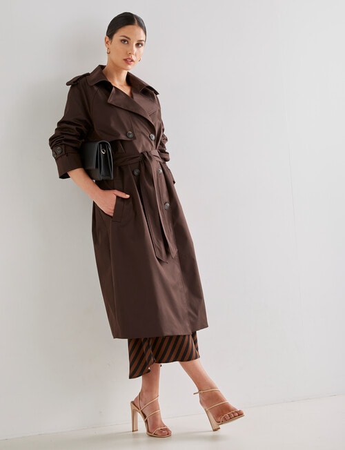 Whistle Long Sleeve Fashion Trench Coat, Chocolate Bronze product photo View 03 L