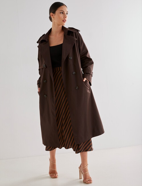 Whistle Long Sleeve Fashion Trench Coat, Chocolate Bronze product photo View 07 L