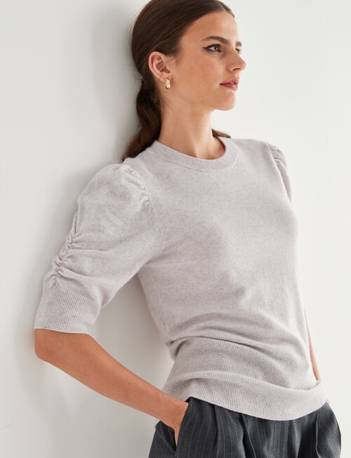 State of play Wool Cashmere Blend Short Sleeve Sweater, Lavender Fog product photo
