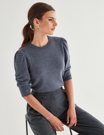 State of play Wool Cashmere Blend Short Sleeve Sweater, Gunmetal product photo