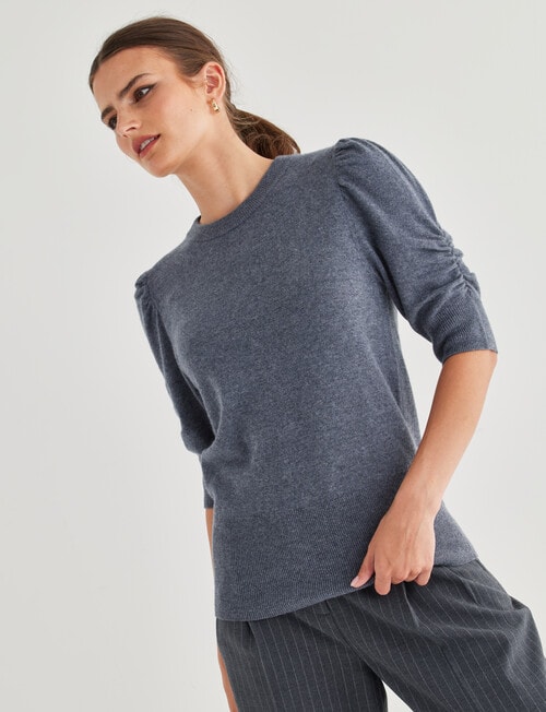 State of play Wool Cashmere Blend Short Sleeve Sweater, Gunmetal product photo View 03 L