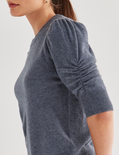 State of play Wool Cashmere Blend Short Sleeve Sweater, Gunmetal product photo View 04 L