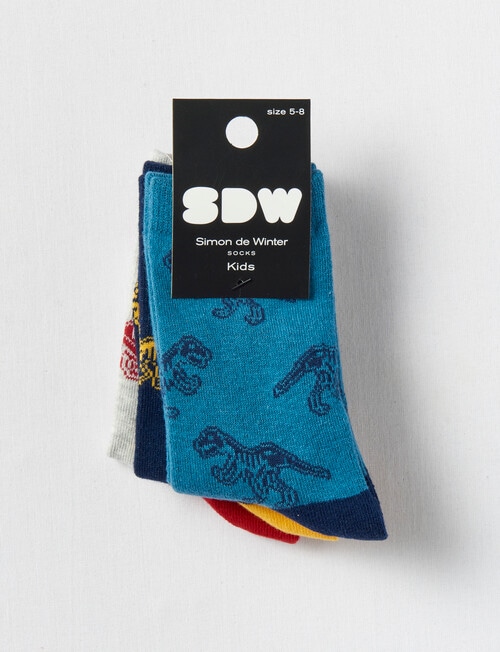 Simon De Winter Dino Skeleton Crew Sock, 3-Pack, Blue product photo View 02 L