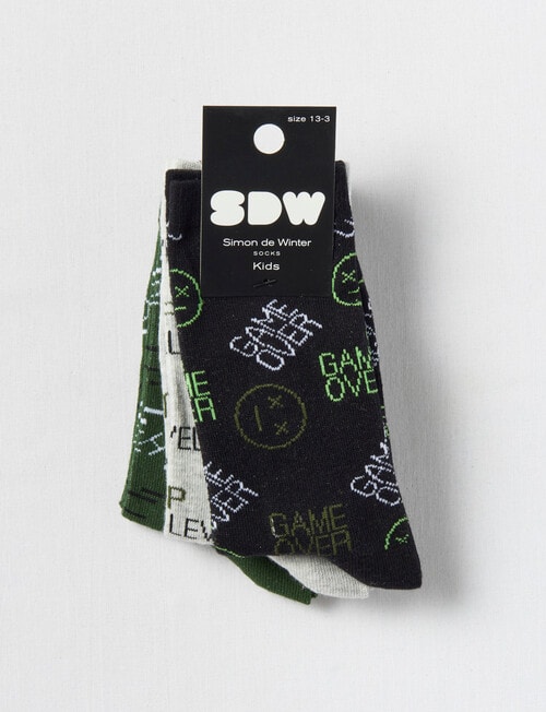 Simon De Winter Gamer Crew Sock, 3-Pack, Green product photo View 02 L