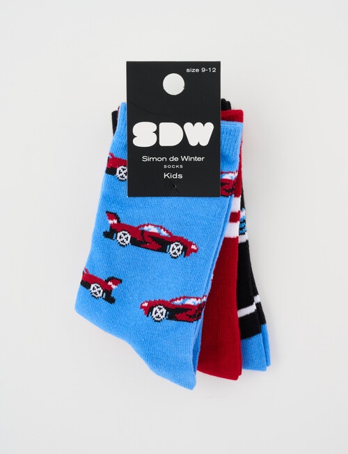 Simon De Winter Race Car Crew Socks, 3-Pack, Blue product photo View 02 L