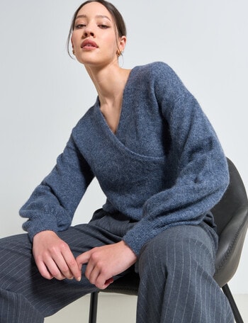 State of play Alpaca Wool Blend Wrap Sweater, Gunmetal product photo