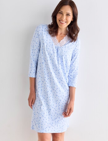 Ruby & Bloom Floral V-Neck Soft Touch Nightie, Blue, 10-26 product photo