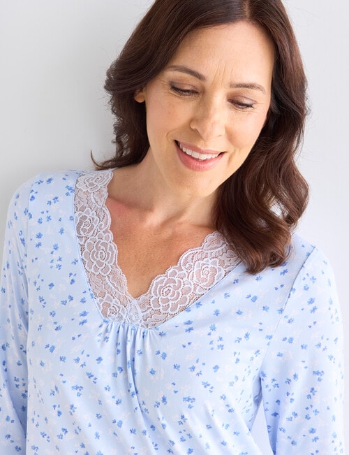 Ruby & Bloom Floral V-Neck Soft Touch Nightie, Blue, 10-26 product photo View 04 L