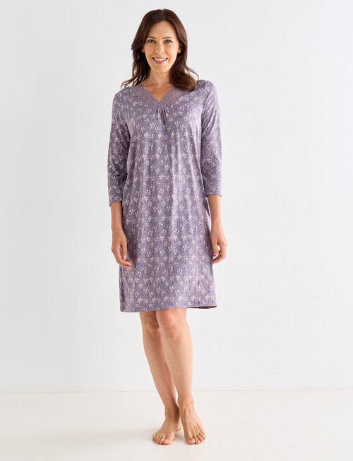 Ruby & Bloom Floral V-Neck Soft Touch Nightie, Muscat, 10-20 product photo View 03 L