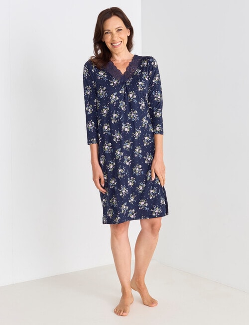Ruby & Bloom Floral V-Neck Soft Touch Nightie, Navy, 10-26 product photo View 03 L