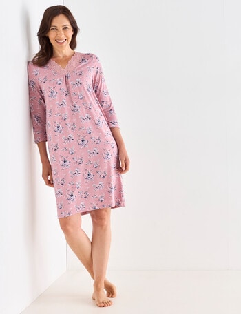Ruby & Bloom Floral V-Neck Soft Touch Nightie, Pink, 10-20 product photo