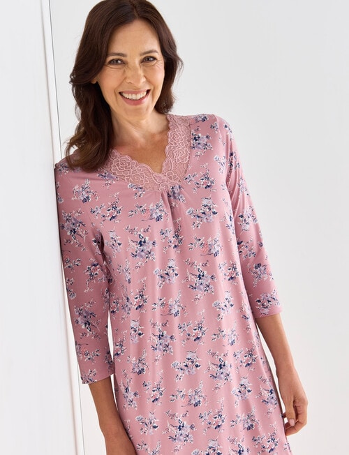 Ruby & Bloom Floral V-Neck Soft Touch Nightie, Pink, 10-20 product photo View 04 L