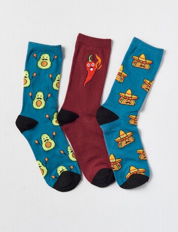 Simon De Winter Mexican Crew Sock, 3-Pack, Teal product photo