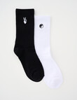 Simon De Winter Peace Out Rib Crew Socks, 2-Pack, Black product photo