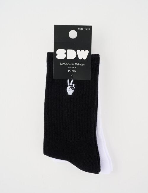 Simon De Winter Peace Out Rib Crew Socks, 2-Pack, Black product photo View 02 L