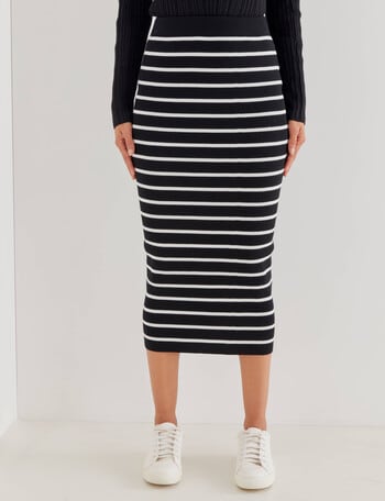Whistle Knitted Rib Column Skirt, Black & White Stripe product photo