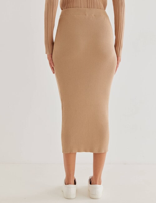 Whistle Knitted Rib Column Skirt, Camel product photo View 02 L
