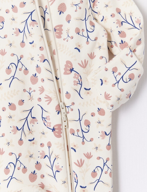 Teeny Weeny Sleep Flower Fleece Sleepsuit, White & Elsie Pink product photo View 02 L