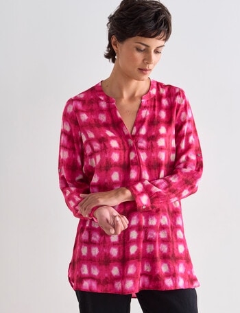 Jigsaw Monsoon Long Sleeve Shirt, Raspberry Check product photo