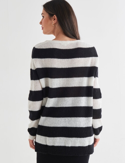 Whistle Stripe Long Sleeve Fluffy Jumper, Black & Cream product photo View 02 L