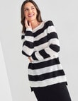 Whistle Stripe Long Sleeve Fluffy Jumper, Black & Cream product photo View 06 S