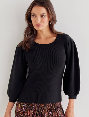 Whistle 3/4 Puff Sleeve Sweater, Black product photo