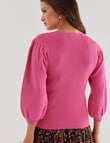 Whistle 3/4 Puff Sleeve Sweater, Hot Pink product photo View 02 S