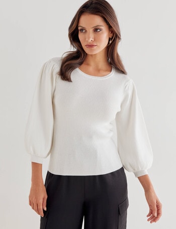 Whistle 3/4 Puff Sleeve Sweater, Cream product photo