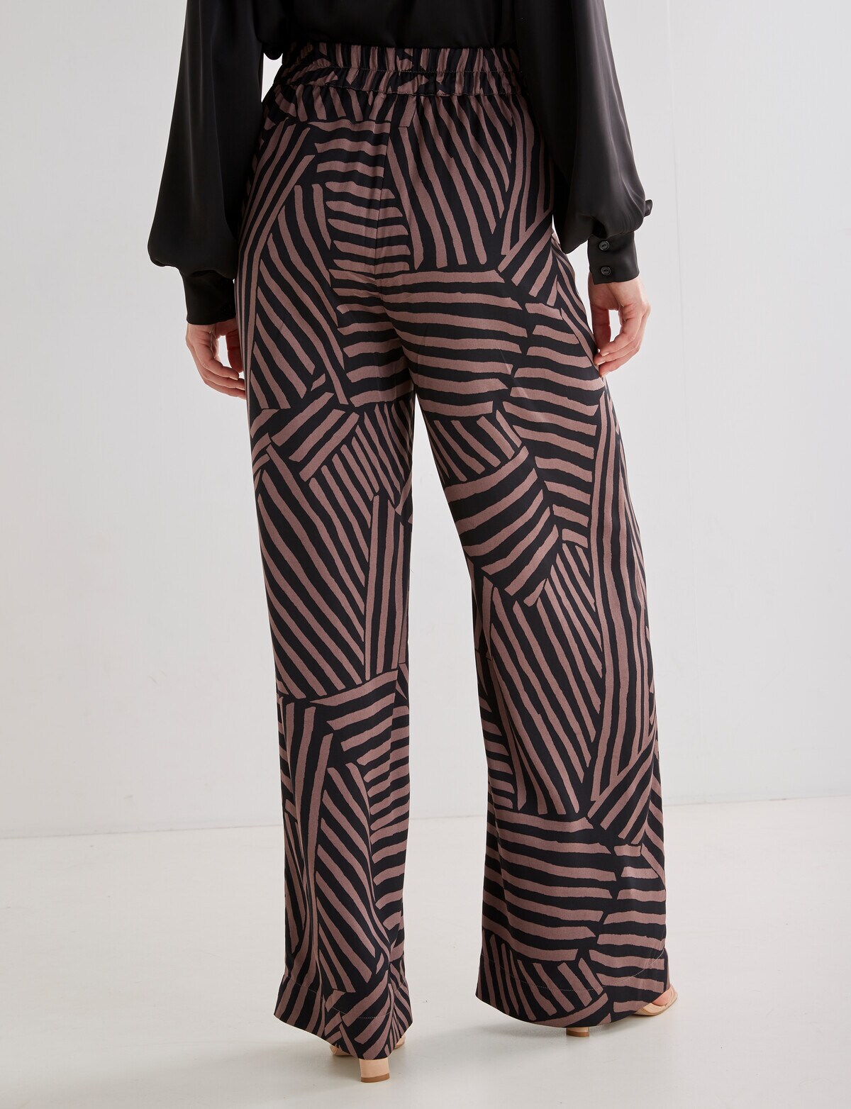 Whistle Printed Palazzo Pant, Black & Chocolate Pants & Leggings
