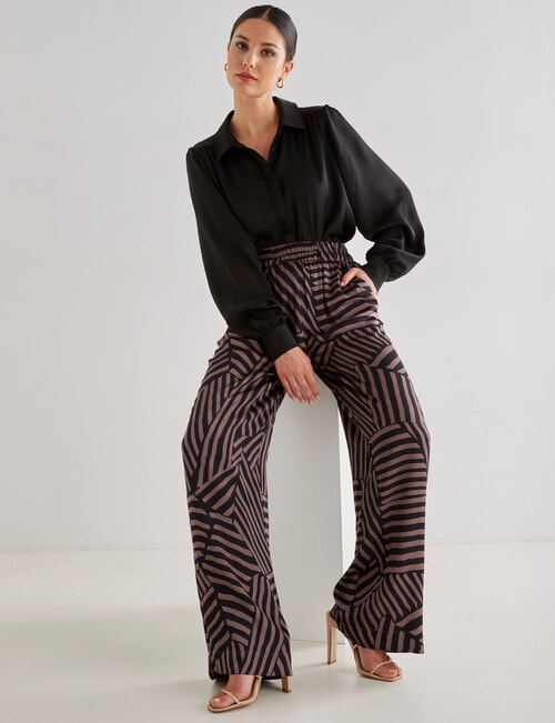 Whistle Printed Palazzo Pant, Black & Chocolate product photo View 03 L