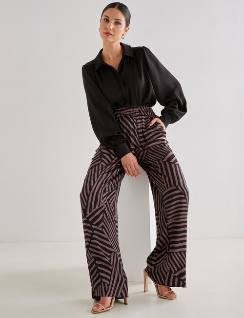 Whistle Printed Palazzo Pant, Black & Chocolate Pants & Leggings