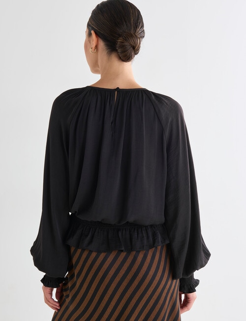 Whistle Satin Shirred Waist Top, Black product photo View 02 L