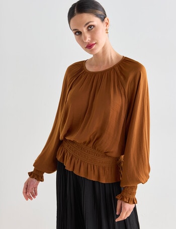 Whistle Satin Shirred Waist Top, Gold product photo