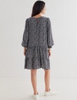 Whistle Ditsy Long Sleeve Drop Hem Dress, Navy & Green product photo View 02 S